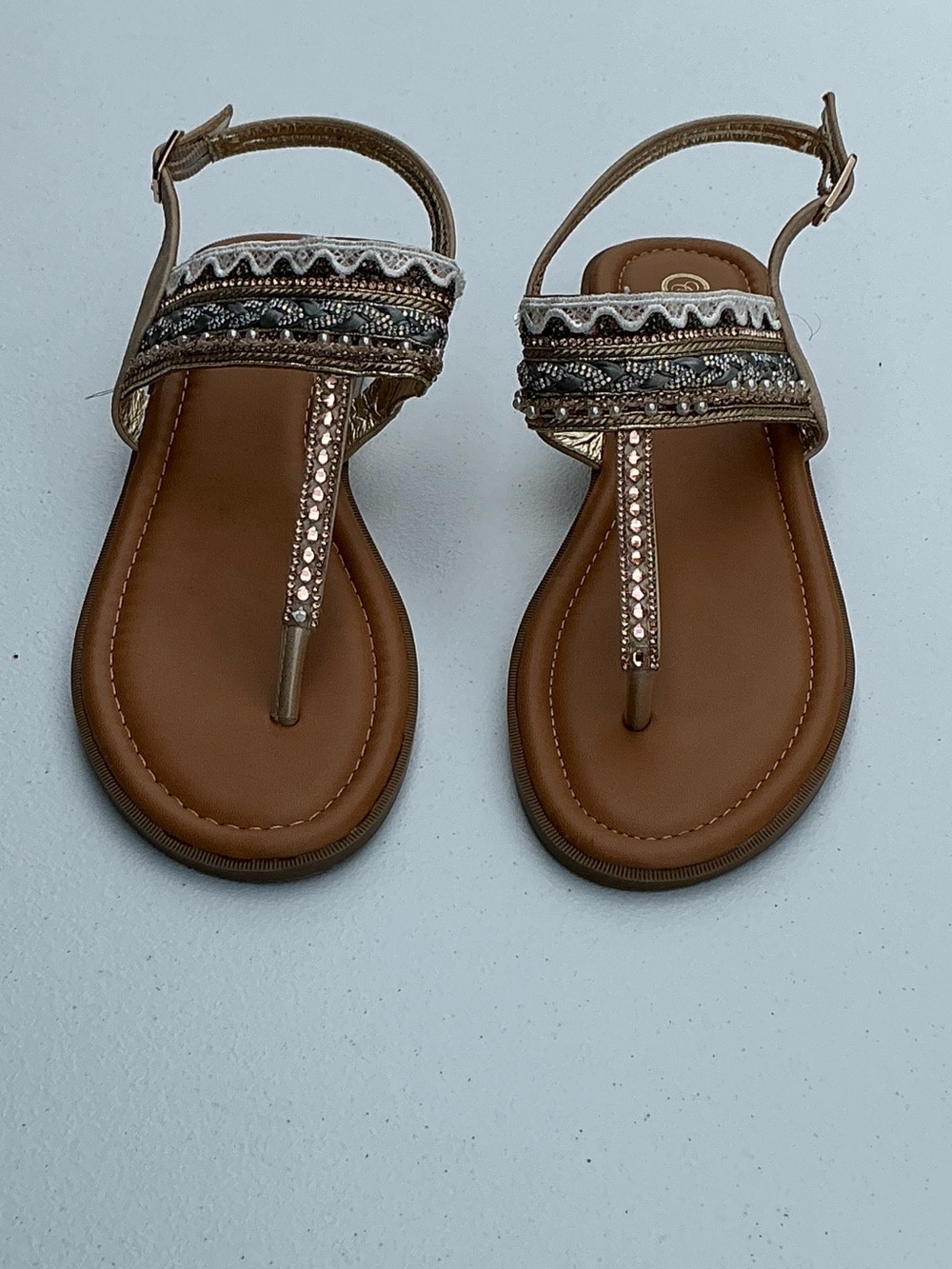 Shoe Depot Flat T-Strap Boho Summer Sandals with Ankle Strap Size 10
